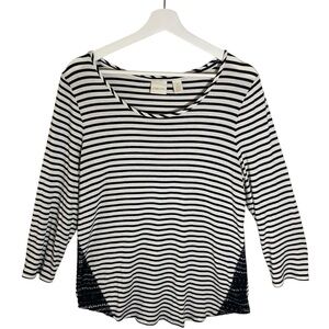 Chico's Black Striped Long Sleeve Top Size 1  Women Minimalist